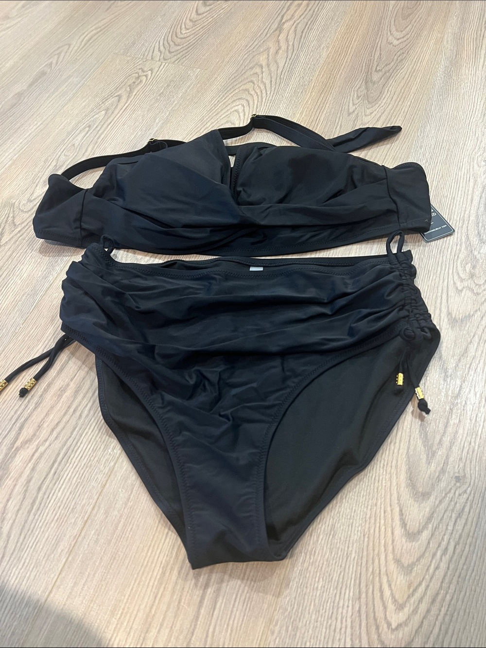 Black High-Waist Ruched Bikini Set - Women Swim
